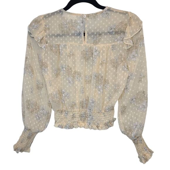 WHITEROOM+CACTUS Women's XS Smocking Detail Floral Blouse Sheer Yellow Bohemian - Picture 9 of 16